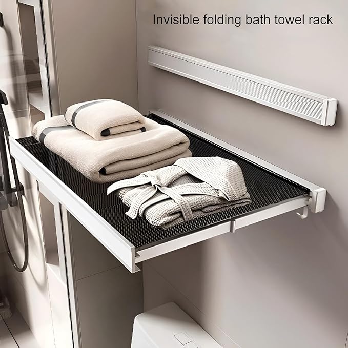 Foldable Wall Mounted Bathroom Shelf for Clothes and Towels Storage Aluminum Alloy Bathroom Storage Rack