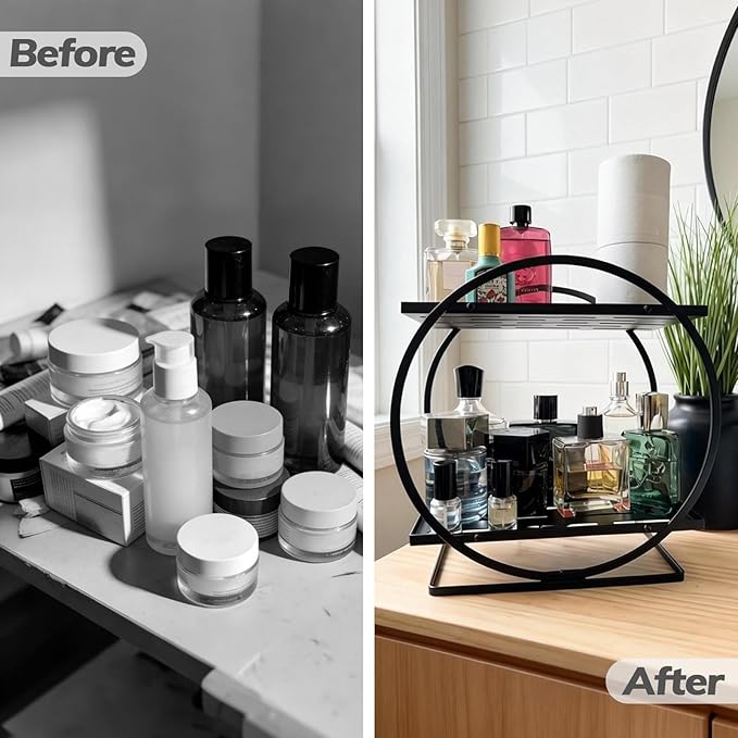 BO2705 2 Tier Bathroom Organizer, Perfume Organizer for Dresser, Black
