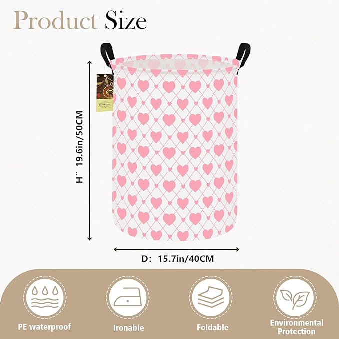HUNRUNG Laundry Hamper,Large Canvas Fabric Lightweight Storage Basket Toy Organizer Dirty Clothes Collapsible Waterproof for College Dorms???Round-Heart???