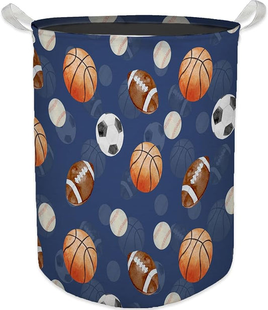 Baseball Football Laundry Basket, Toybox for Boys, Gifts for Sports Lovers Laundry Basket Hamper Waterproof Collapsible Clothes Toys Storage Bin Organizer for Bedroom Bathroom Boys Room Dorm