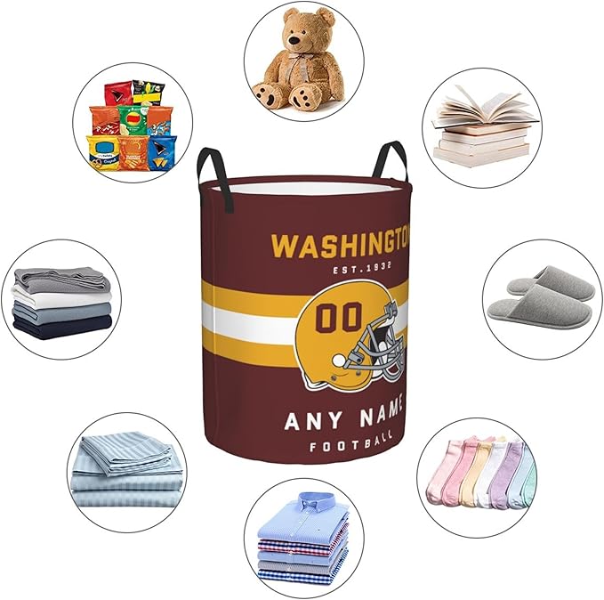Custom Laundry Hamper - Personalized Football Style Laundry Basket - Customized Name and Number - Dirty Clothes Hamper Waterproof Large Capacity Hamper for Bedroom Bathroom Living Room