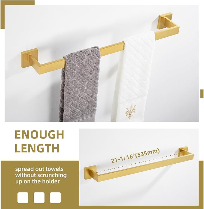 Bath Towel Bar 23.74", Angle Simple SUS304 Stainless Steel Bathroom Towel Holder, Shower Towel Rod, Single Towel Hanger Bar, Clothing Towel Rack for Wall, Brushed Dark Gold