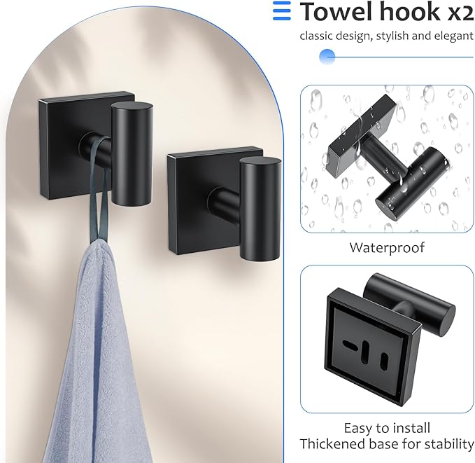 5 Pieces Bathroom Hardware Accessories Set Matte Black Towel Bar Set Stainless Steel Wall-Mounted Towel Holder 23.6 Inch Towel Racks for Bathroom