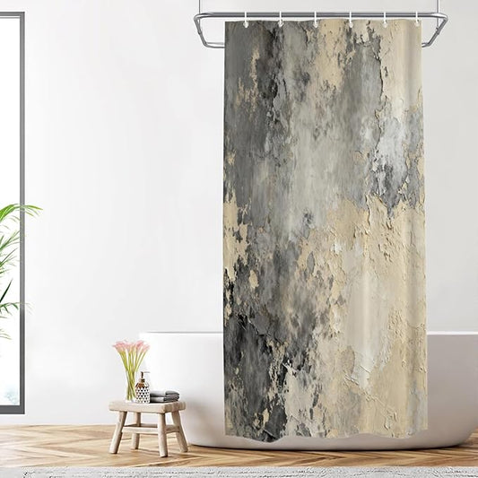 Shrahala Taupe Squares Texture Decorative Shower Curtain, Grey and Beige Art Painting Bathroom Décor Polyester Fiber Waterproof with Plastic Rings for Shower Stall Bathtubs 72 X 36 in