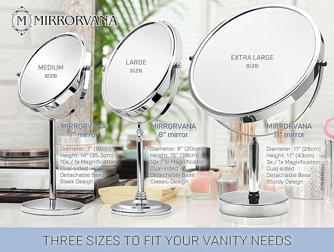 XXLarge Oversized 3X Weak Magnifying Mirror with Stand for Desk, Table, Retail Store Countertop, and Makeup Vanity - Double Sided 3X/1X Magnification - 17" Tall and 11" Wide