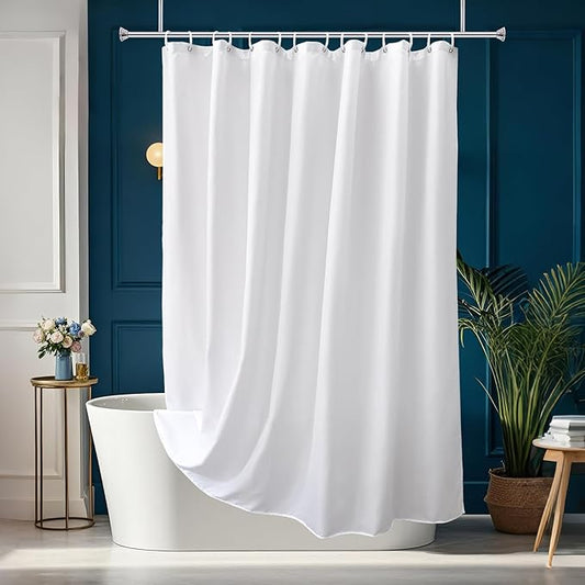 AooHome Fabric 96 inch Extra Long Shower Curtain Liner, Durable Bathroom Curtain for Hotel with Hooks, Waterproof, Solid White, 72 Width x 96 Height inch
