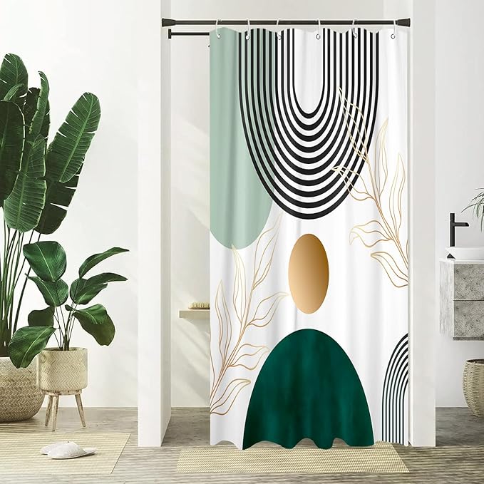 Aipon Green Mid Century Shower Curtain for Bathroom Abstract Boho Shower Curtain Modern Fabric Waterproof Shower Curtains for Bath (36'' × 72'', Green2)