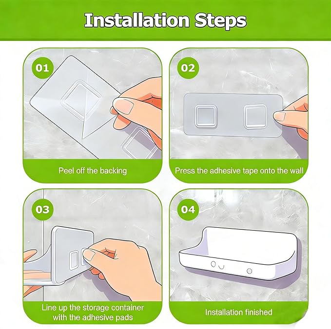1 Large & 1 Small Acrylic Wall Mounted Storage Organizer, Transparent Bathroom Adhesive, Drill-Free Wall Design with Self-Adhesive Tape, for Bathroom, Vanity & Countertop