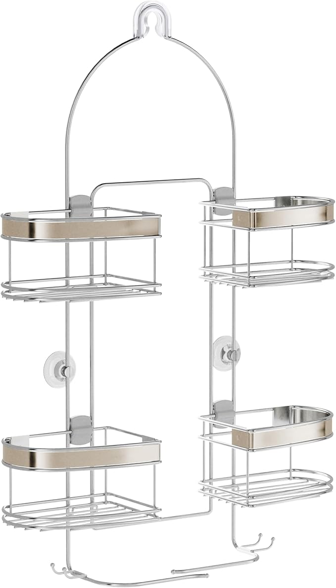 Zenna Home Expanding Shower Caddy, Rust-Resistant, Chrome with Brushed Accents