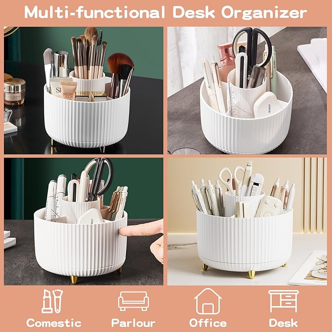 fanado 360?? Rotate Makeup Brush Holder Organizer, Makeup Organizers Countertop, Makeup organization and Skincare Storage for Vanity, Desktop, Bathroom (White-1)