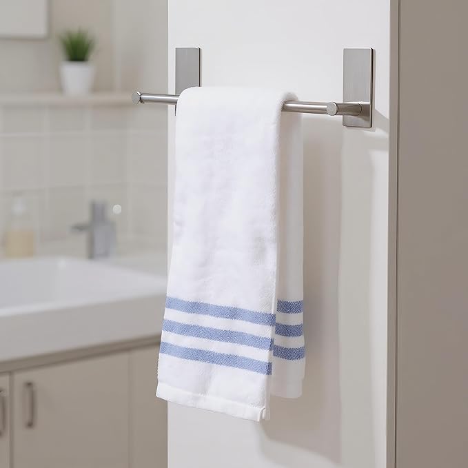 Songtec Bathroom Towel Bar 16-inch, No Drill Stick On Towel Rack, Easy Install with Self-Adhesive, Premium SUS304 Stainless Steel - Brushed Nickle
