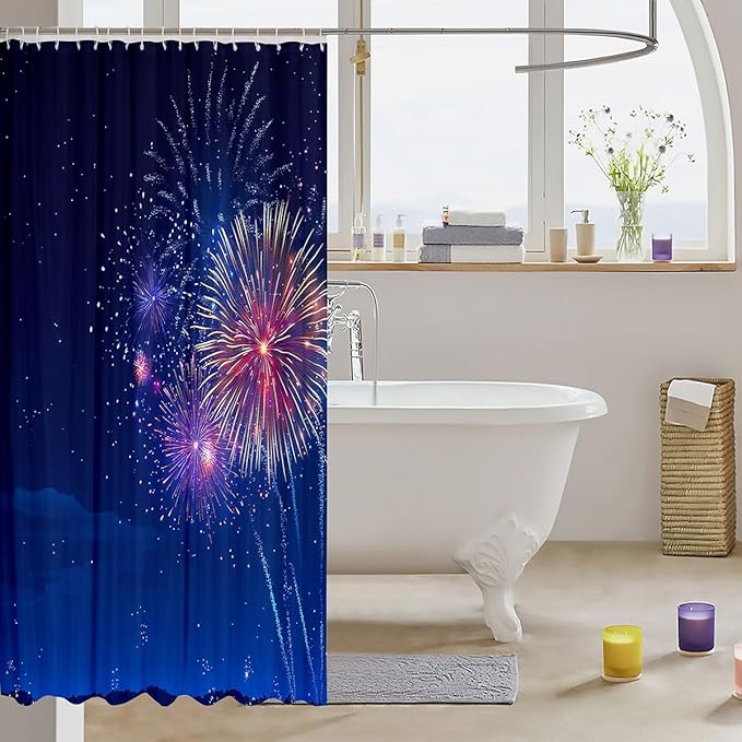 Feelyou Girls Bath Curtain Chic Colorful Fireworks Shower Curtain for Kids Teens Luxury Galaxy Print Bathroom Fabric Shower Curtain Set Decorative Floral Printed Waterproof Curtains 72"x72"