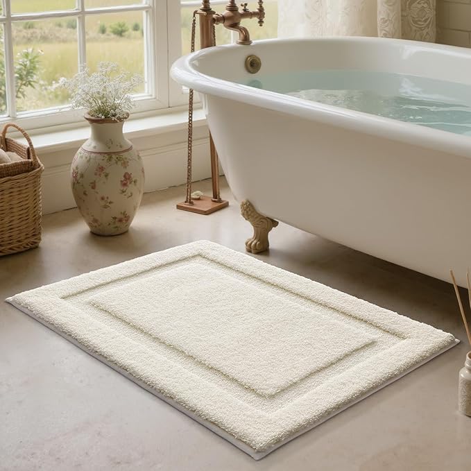 LUMI Ultra Soft Bathroom Rugs Non Slip with Rubber Backing, Absorbent Washable Bath Mat Quick Dry, Upgraded Premium Microfiber Plush Carpet for Bathtub and Shower Floor, Ivory White, 16x24