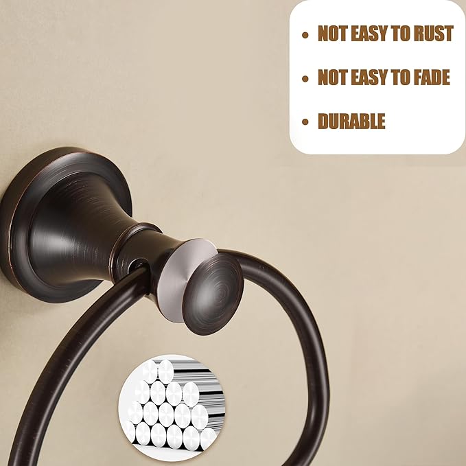 WOLIBEER Bronze Towel Ring,Bathroom Hand Towel Holder,Oil Rubbed Towel Hanger Wall Mount Farmhouse Towel Rack Rustic Bath Accessories Half Round
