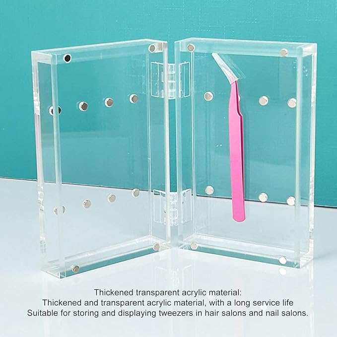 ZJchao Tweezer Holder Stand, Thickened Acrylic Magnetic Transparent Eyelash Extension Tweezers Organizer with 8 Holes for Beauty Eyelash Shop, Nail Salon, Beauty Salon