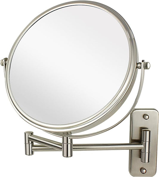 JANEEVA 8" Wall Mounted Makeup Mirror, 10X Magnifying Mirror with 360 Extendable Arm - Double Sided Vanity Mirror for Bathroom (Brushed Nickel)