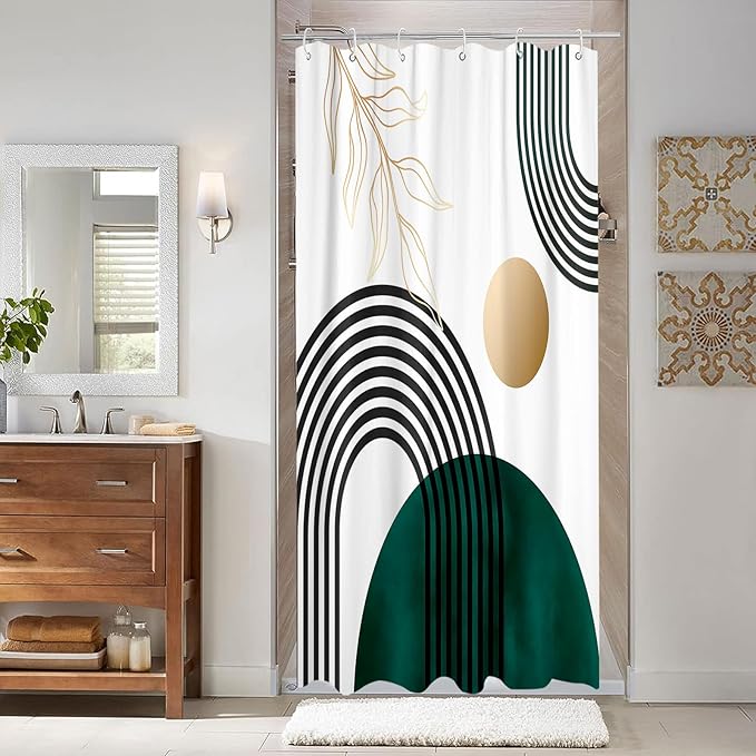 Aipon Green Mid Century Shower Curtain for Bathroom Abstract Boho Shower Curtain Modern Fabric Waterproof Shower Curtains for Bath with (36'' × 72'', Green1)