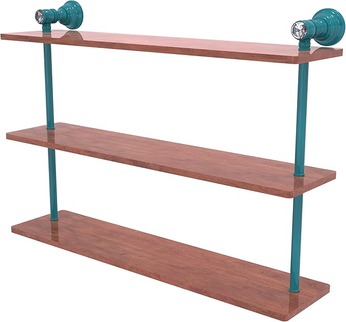 Allied Brass CC-5-22-IRW-GLT Carolina Crystal Collection 22 Inch Triple Wood Shelf, Glokzin Teal