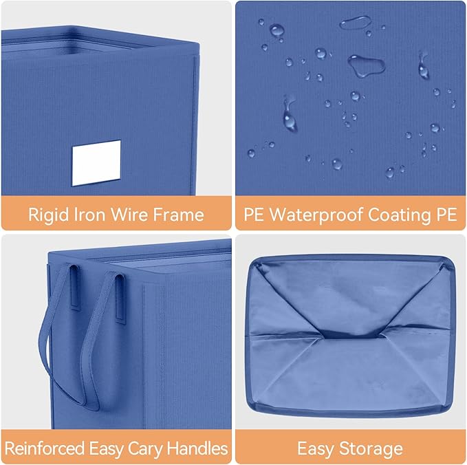MCleanPin 225L Large Laundry Hamper Collapsible with 2 Washable Laundry Bags, Dirty Clothes Hamper, Laundry Basket with Handles Foldable Laundry Basket for Dorm College(Navy Blue)