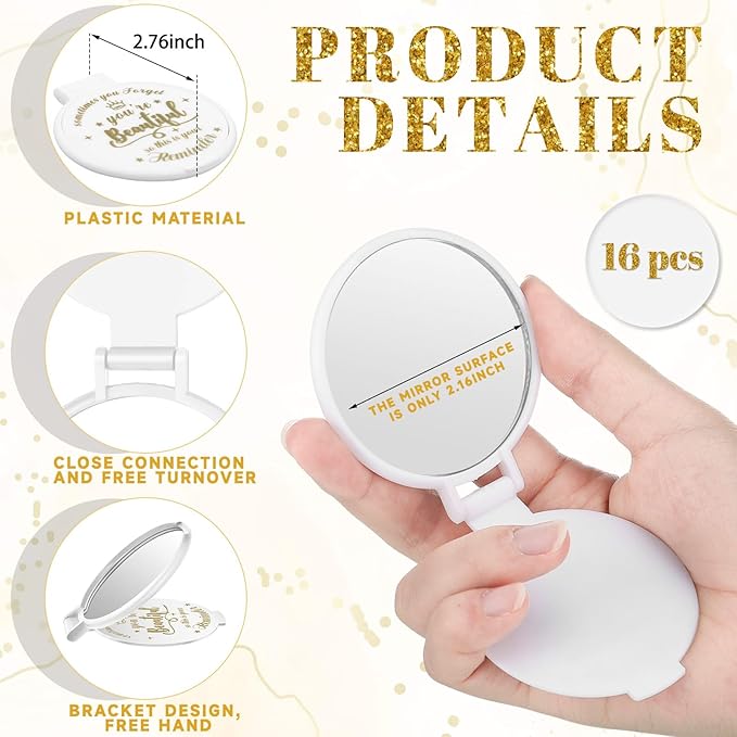 18 Pcs 2.76 Inch Inspirational Compact Mirror Bulk Women Small Gifts Graduation Party Favors Purse Mirror Pocket Mini Stuffer Items for Adult Coworker Cheerleader Employee (White)