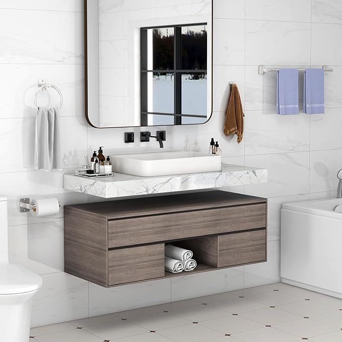 Brushed Nickel Bathroom Accessories Set, 10 Pieces Bathroom Hardware Set, 24 inch Towel Bar, Towel Racks for Bathroom, Robe Towel Hooks, Toilet Paper Holder Wall Mounted