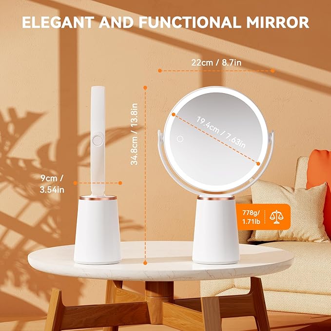 Auxmir Makeup Mirror with Lights, Double Sided 30X/1X Magnifying Mirror, 3 Color Stepless Dimmable Mirrors with Touch Screen, 2000 mAh Rechargeable 360° Free Standing Vanity Mirrors for Women