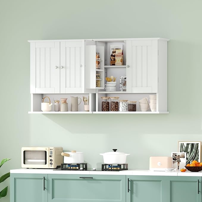 ChooChoo Kitchen Cabinet Wall Mounted, Laundry Room Cabinet with Door Shelves, Bathroom Wall Cabinet with Adjustable Shelf, Medicine Cabinet for Bathroom, Kitchen, Laundry Room, White