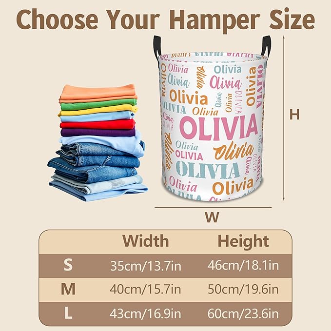Custom Name Laundry Basket, Personalized Collapsible Laundry Hamper with Name for Bathroom Bedrooms, Customized Dirty Clothes Hamper Storage Basket Gifts for Kids Boys Girls Baby Men Women