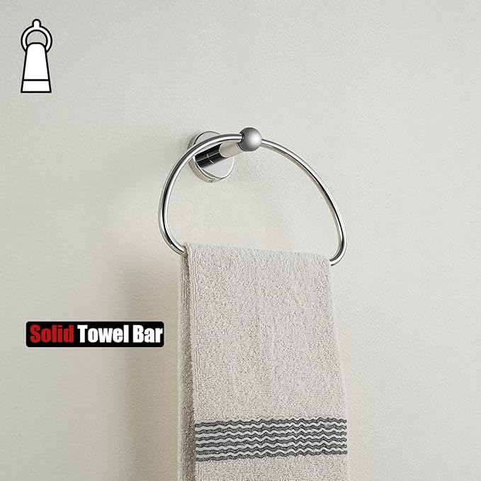 JQK Chrome Towel Ring, Stainless Steel Half Ring Towel Holder for Bathroom, 7 Inch Polished Chrome Wall Mount, TR160-CH
