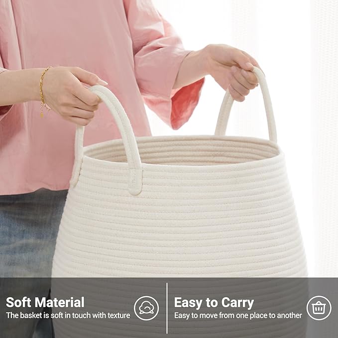 105L Extra Large Laundry Hamper Basket by Fiona's magic, Woven Tall Clothes Hamper for Storage Blanket, Toys and Dirty Cothes in Bedroom and Living Room Organizer, Beige