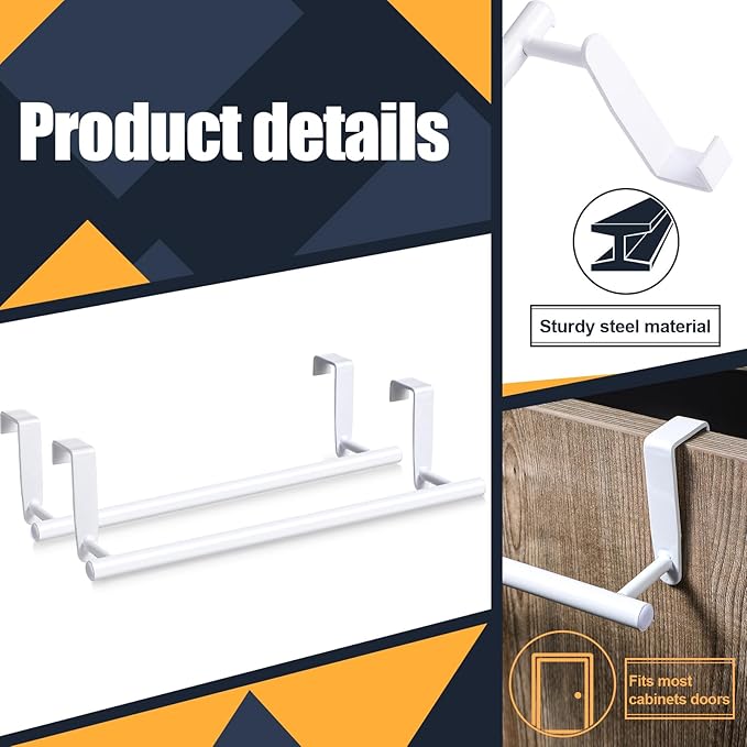 2 Pack Towel Rack for Cabinet, Over Cabinet Bar, Strong Steel Towel Holder, 9 Inch for Home Kitchen Bathroom Doors(White)