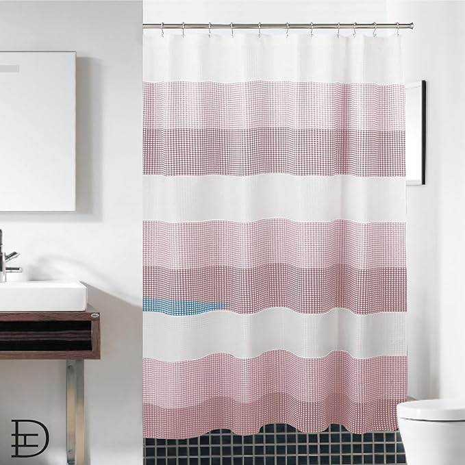 Dainty Home Ombre Waffle Weave Shower Curtain 70 x 72 Blush Textured Fabric Shower Curtain, Hotel Style Waffle Weave Bathroom Curtain, Water Resistant Polyester Ombre Shower Curtain