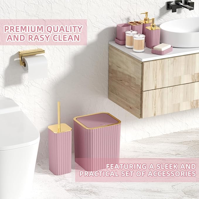 XLHOMO Bathroom Set - 26PC Bathroom Set with Shower Curtain and Rugs, Bathroom Accessory Set, Pink Bathroom Accessories Set, Trash Can & Soap Dispenser