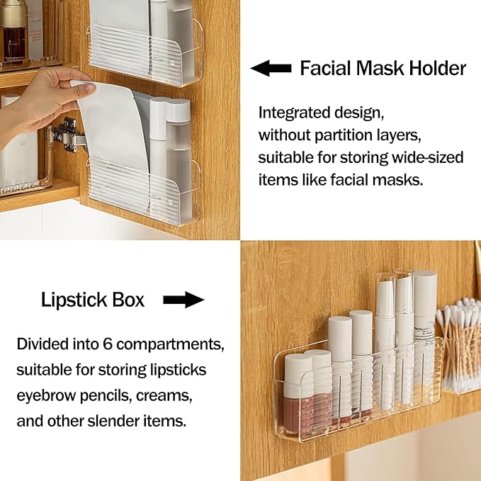 MORNITE 3 Pcs Wall-Mounted Makeup Organizer Set, Makeup Holder for Lipstick, Pencils, Brush, Lip Liner, Cabinet Storage for Mirror, Door, Bathroom, Vanity