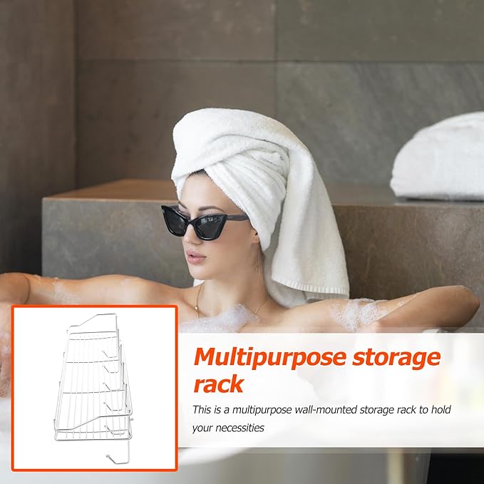 BESPORTBLE Stainless Steel Bathroom Shelf with Suction Cups, Punch-Free Wall-Mounted Storage Rack with Hooks for Kitchen and Bathroom Organization
