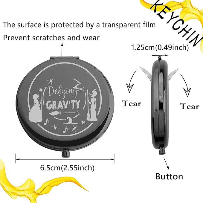 KEYCHIN Witch Pocket Mirror Elphaba and Glinda Fans Gifts Defying Gravity Witch Compact Makeup Mirror Broadway Elphaba and Glinda Witch Merch (Defying Gravity-Bl)