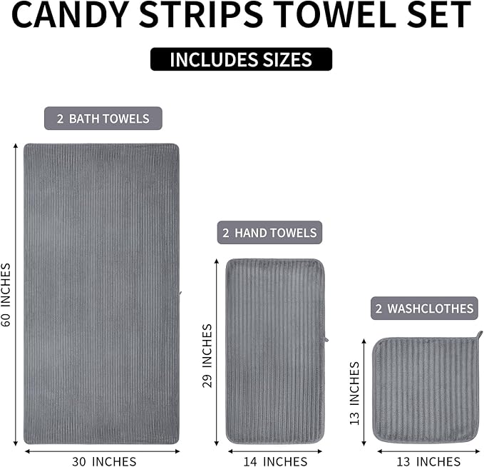6-Piece Bath Towel Set(30"x60"), 2 Large Bath Towel Sheets, 2 Hand Towels and 2 Washcloths - Highly Absorbent Quick Dry Microfiber,Ultra Soft Towel Set for Bathroom (Grey)
