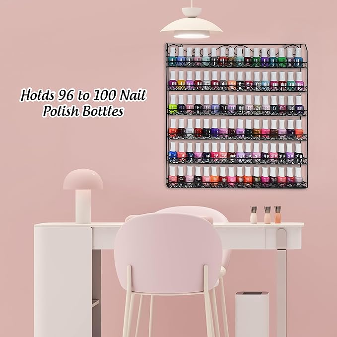AMT 6 TIER Metal Nail Polish Racks, Fit Up To 108 BOTTLES, Black Wall Mounted, Display for The Wall, Young Living Essential Oils Organizer for Home Salon Business Spa (108 Bottles)