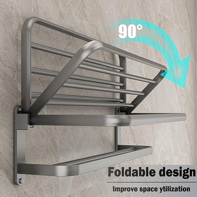 BOZWELL Bathroom Lavatory Towel Rack with Two Towel Bars,16-Inch（40cm） Towel Shelf with Towel Bar,Towel Holder 1011-GR-40 (Modern Gray Finish)