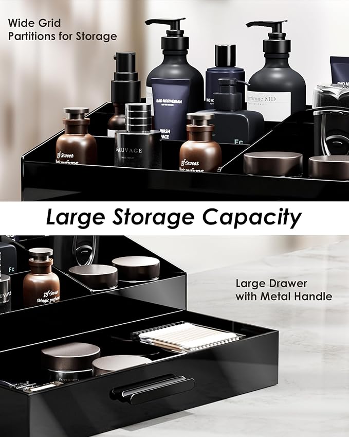 ProCase Cologne Organizer with Drawer, Acrylic Perfume Holder & Bathroom Countertop Organizer for Men & Women, Dresser Vanity Storage for Cologne, Perfume and Skincare -1 Layer