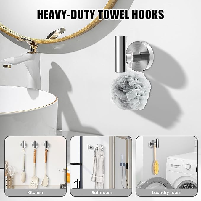 Bathroom Hardware Set 5 Pieces, SUS304 Stainless Steel Bathroom Accessories Set, 24 Inch Towel Bar Set, Round Bathroom Accessories Kit Wall Mounted, Simple Design for All Bathrooms (Polished Chrome)