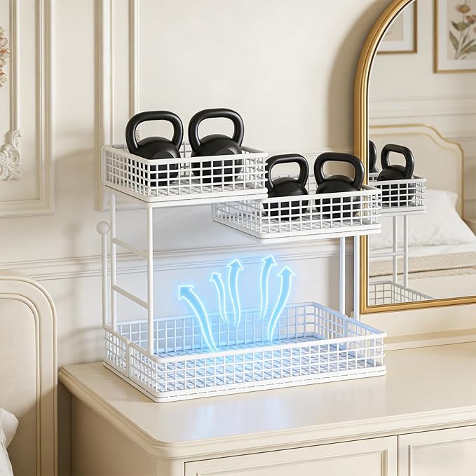 Makeup Organizer Countertop for Vanity, 3 Tier Metal Bathroom Countertop Organizers Skincare Storage Holder Perfume Cosmetic Display, Multi-Use Storage Rack for Bathroom, Kitchen & Bedroom (White)