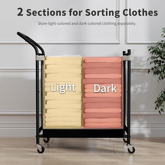 Laundry Hamper with Wheels,Laundry Basket with Removable and Washable Liner Bag, Metal-frame Laundry Cart with Handle for Bedroom, Bathroom, Dorm Room, Laundry Room (120L)