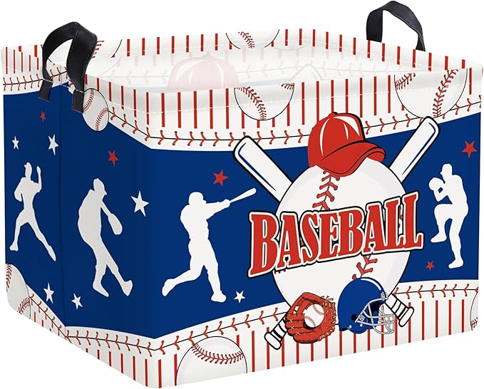 Sports Balls Laundry Hamper Collapsible Clothes Storage Basket Large Laundry Basket for Parent Bathroom/Bedroom, Baseball, 36L