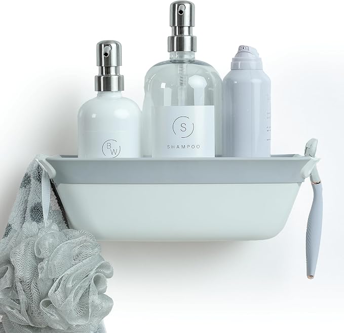 SlipX Solutions Shower Organizer Caddy, Sturdy Storage Organizer, Power Lock Suction Cups, Holds up to 22 Pounds, Tool Free, Drill Free, Removeable, Perfect for RV, Dorm, & Bathroom (White)