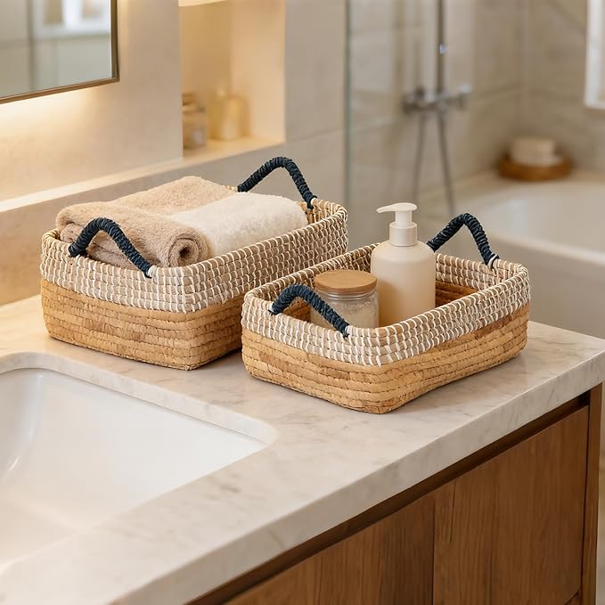 Laundry Hamper Storage Baskets, Woven Basket Decorative Baskets for Shelves, Basket for Gifts, Closet, Pantry, and Home Organization, Set of 4, Multi-Size