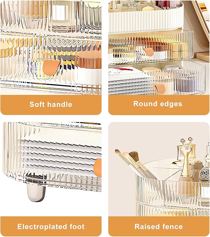 DASITON Makeup Organizer with Drawer,6 Slots Stackable Makeup Brush Holder,Skincare and Cosmetic Organizer for Bathroom Vanity Countertop Makeup Storage for Cosmetics,Brushes,Lipstick and Jewelry