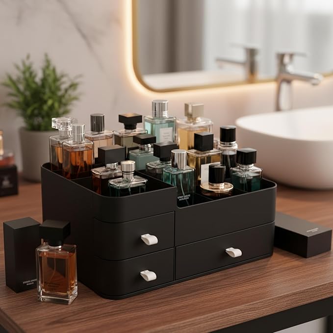 Cologne Organizer for Men, Perfume Organizer, Cologne Stand, Makeup Holder, Bathroom Counter Storage, Bathroom Decor, Gifts for Men, Black