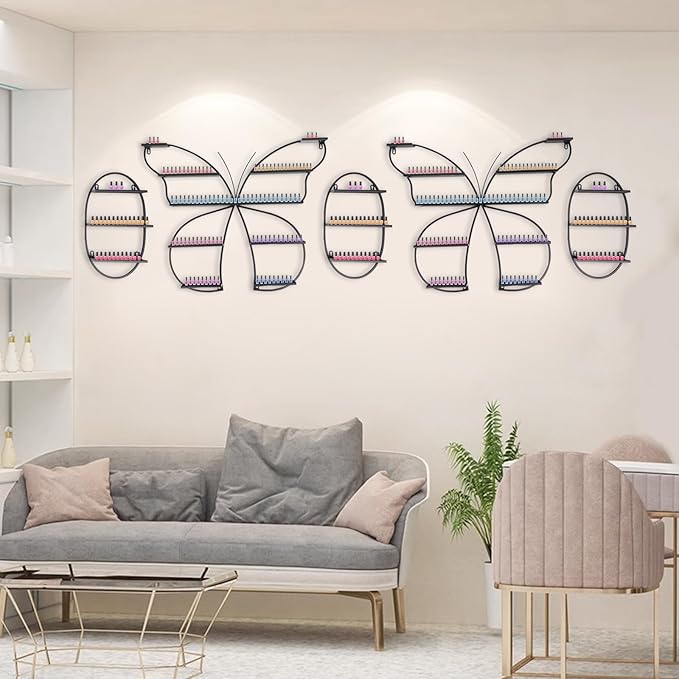 JOMCYDM 5PCS Butterfly Nail Polish Rack Wall Mounted Nail Polish Shelves Cosmetic Display Racks Perfume Lipstick Hanging Display Stand Shelf Organizer for Cosmetics Salon Beauty Shops