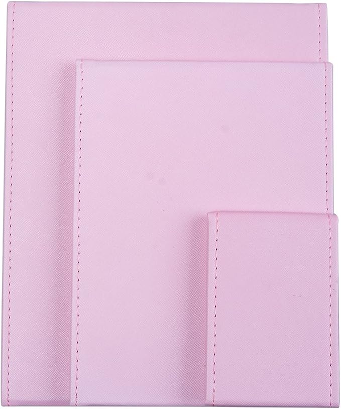 LONGSHENG - SINCE 2001 - Protable PU Leather Mirror Folding Desktop Makeup Mirror with Adjustable Stand for Personal Use,Travelling (L, Pink)